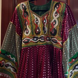 Burgundy Embroidered Afghan Clothes